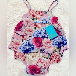 Posh Peanut Georgette Ruffled Sleeveless Bubble Romper